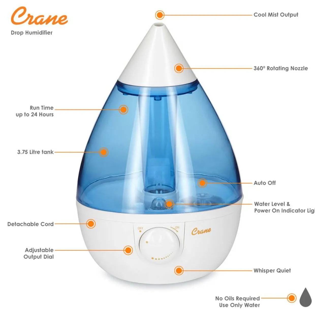 Crane Drop Cool Mist Humidifier - 3.75L
