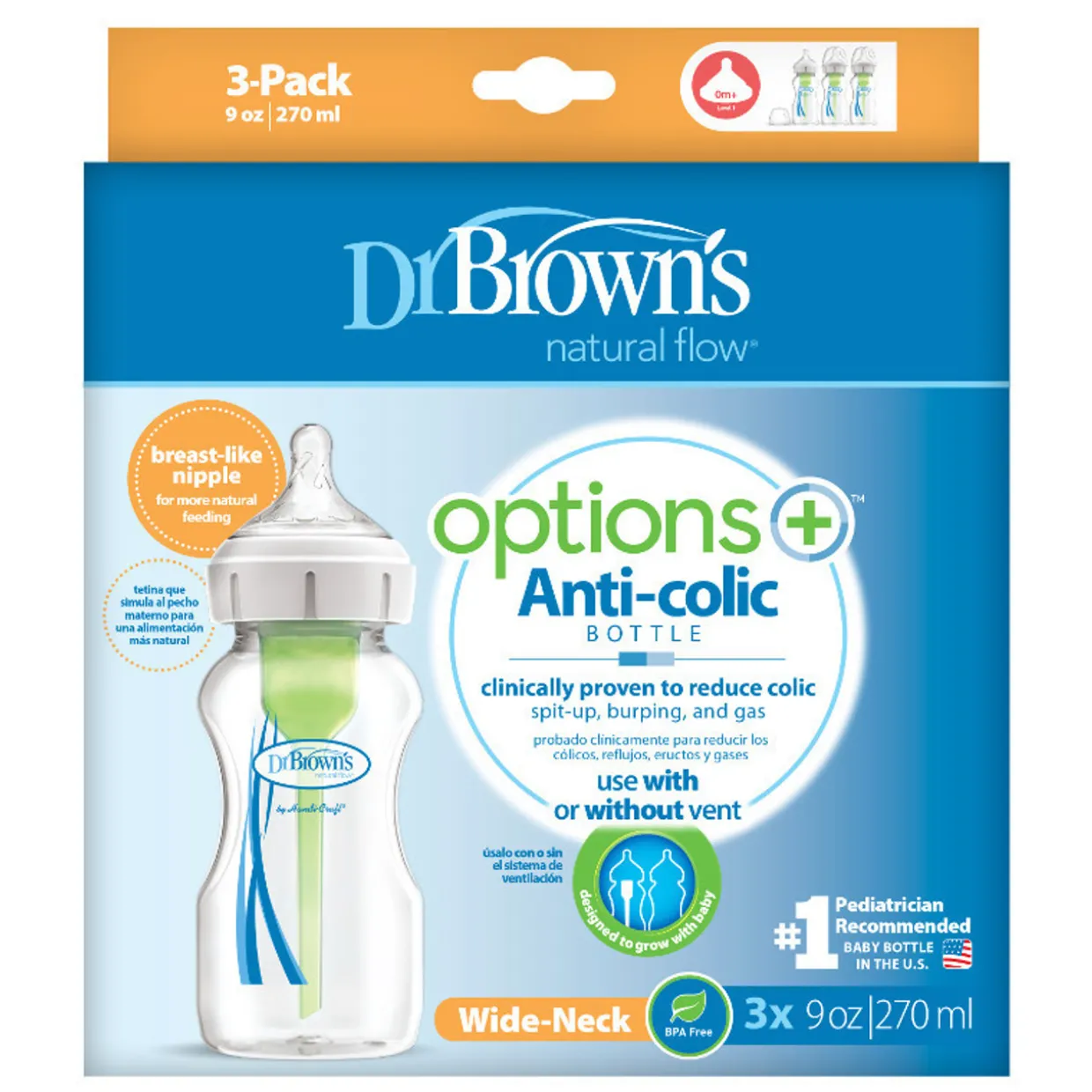Dr Browns Options+ Baby Bottle - Wide Neck 3 pack