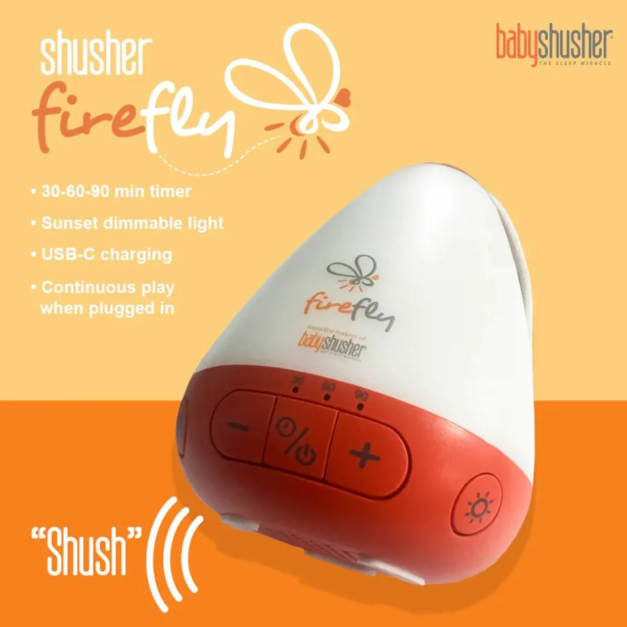 Shusher Firefly by Baby Shusher - Rechargeable Baby Sleep Soother / Portable Sound Machine