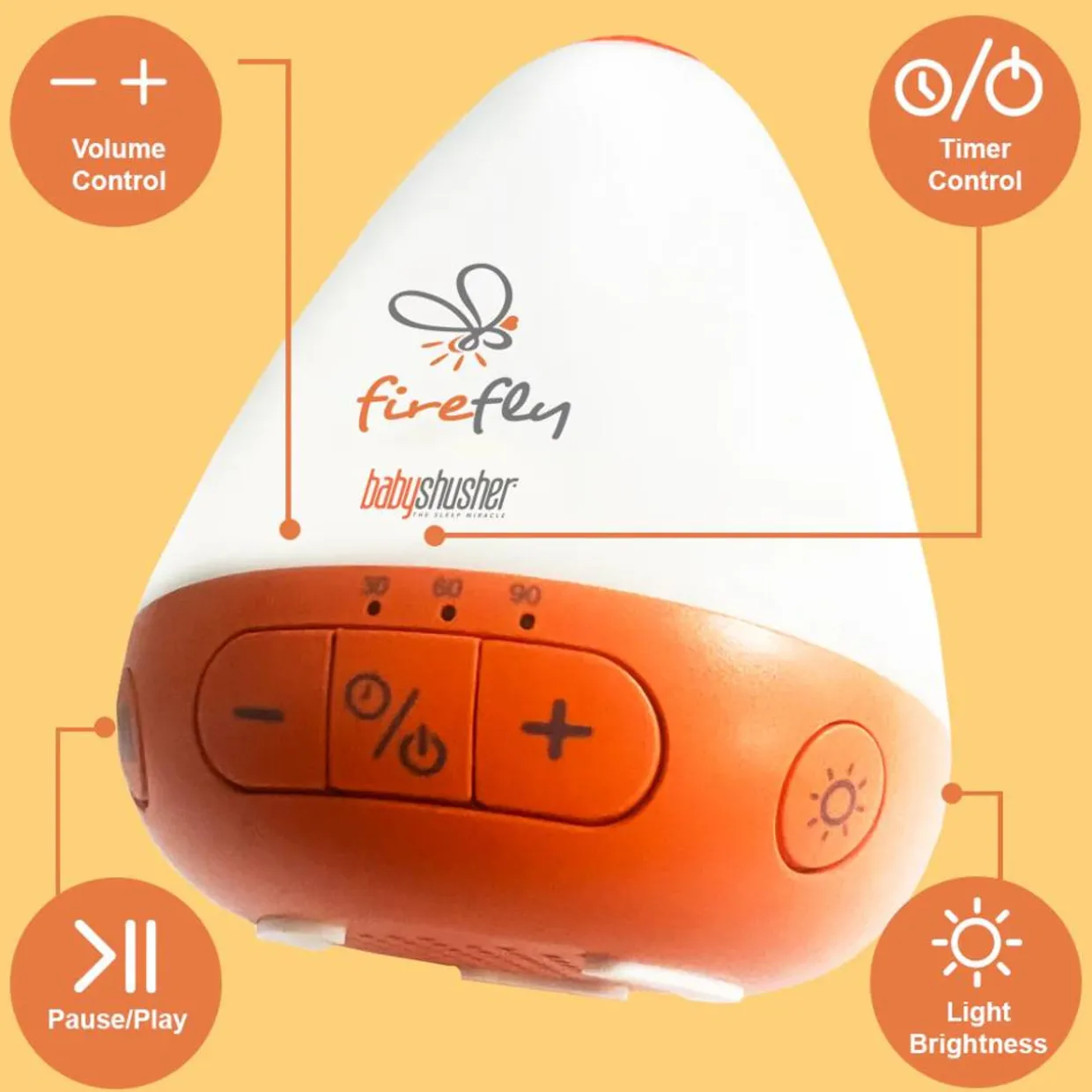 Shusher Firefly by Baby Shusher - Rechargeable Baby Sleep Soother / Portable Sound Machine