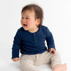 Woolbabe Merino/Organic Cotton Long Sleeve Henley Bodysuit - Daydream Collection