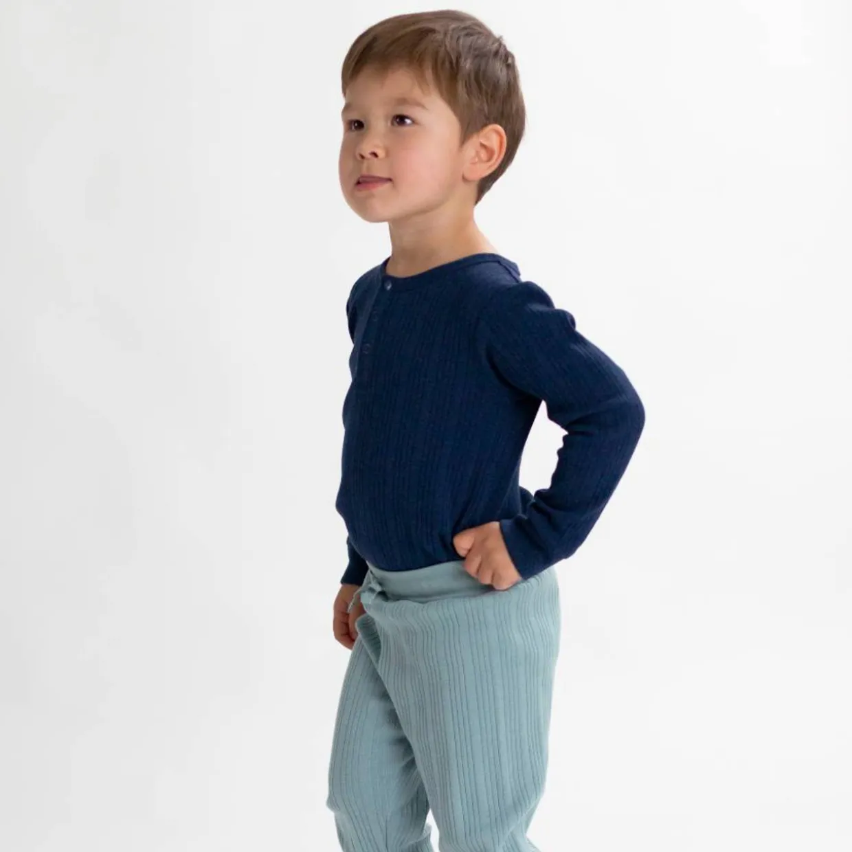 Woolbabe Merino/Organic Cotton Long Sleeve Henley Bodysuit - Daydream Collection