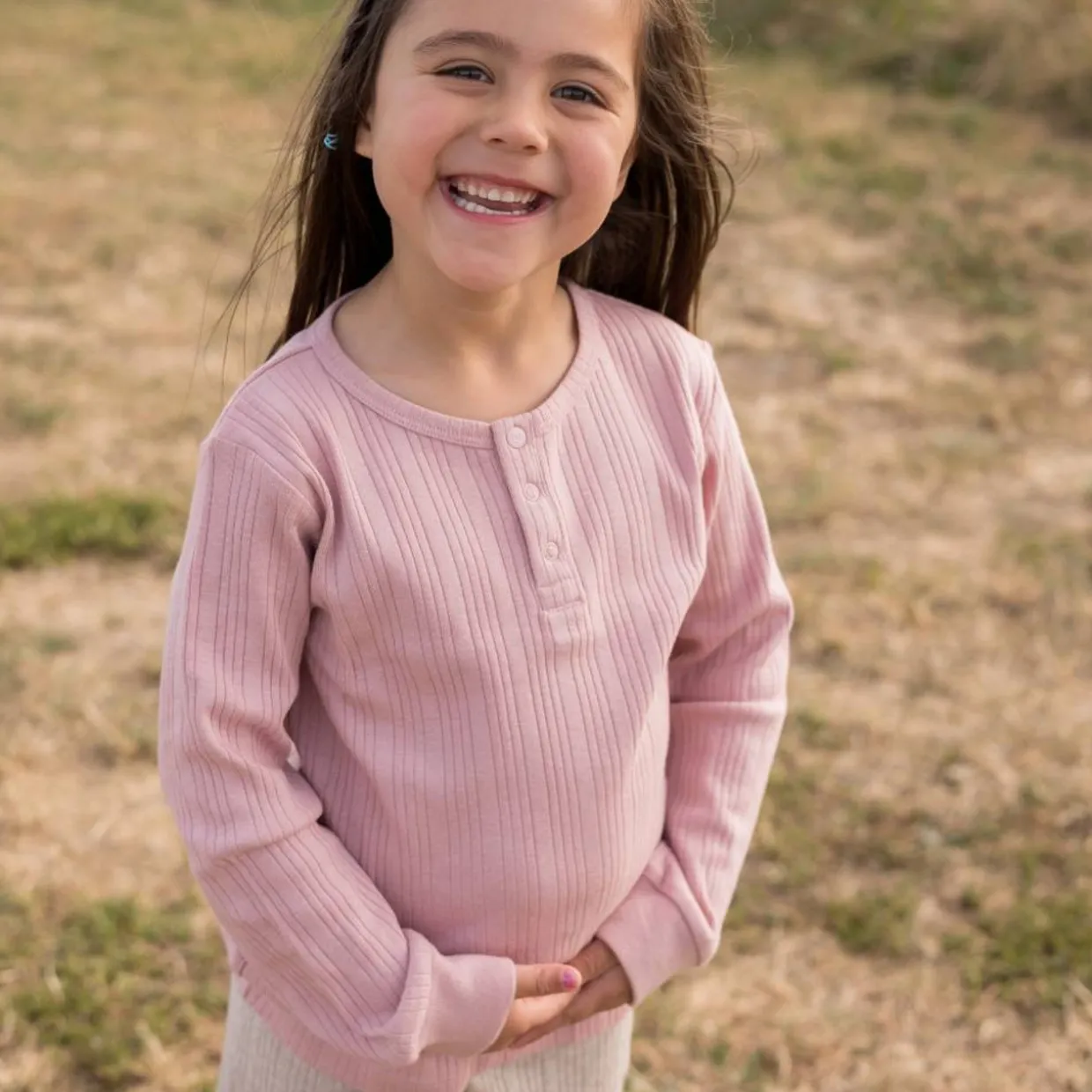 Woolbabe Merino/Organic Cotton Long Sleeve Henley Top - Daydream Collection