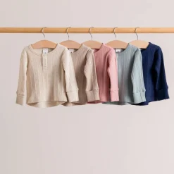 Woolbabe Merino/Organic Cotton Long Sleeve Henley Top - Daydream Collection